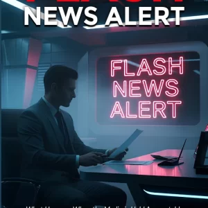 flash news alert epub and flash news alert hardcopy cover showing a news anchorman in a suit reading a paper, book by Stephen E. Smith.